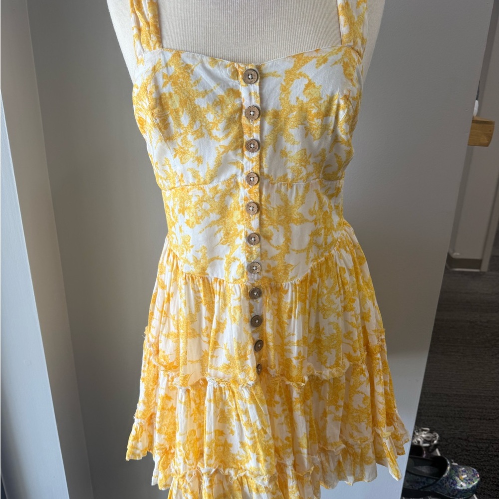 Free PeopleYellow Floral Button-Down Dress small mini dress